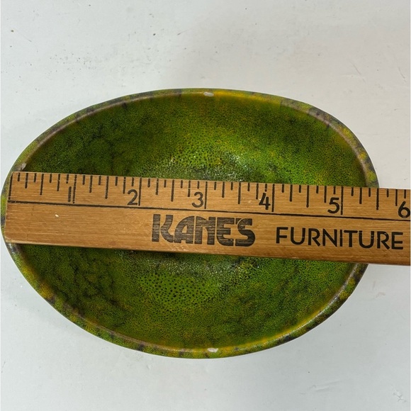 Vtg Royal Haegar Lemon Peel Lava Glaze MCM Green Ashtray Retro Rare 5.5”x4.5” - Picture 6 of 8